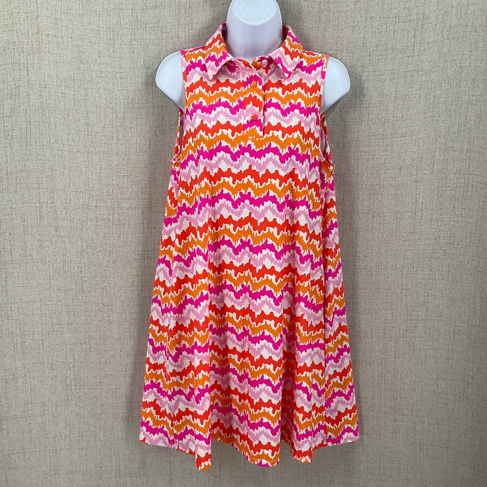 Jude Connally Shift Dress Womens Small Pink Orange Spandex Chevron Preppy